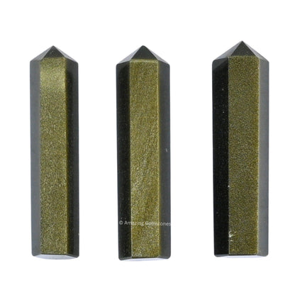 Amazing Gemstone Gold Sheen Obsidian Crystal Points Bulk Healing Crystals - Pack of 3 Single Terminated Healing Wand Point Bulk Crystals for Crafts, Crystal Grid, DIY - - Beginners Gift
