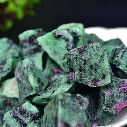 Green Ruby Zoisite Raw Crystals, Large 1.25-2.0" Healing Crystals Natural Rough Stones Crystal for Tumbling, Cabbing, Fountain Rocks, Decoration, Polishing, Wire Wrapping, Wicca & Reiki