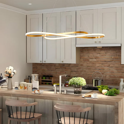 Gold Led Chandelier for Kitchen Island Lighting,Dimmable Modern Chandelier for Dining Room, L39.4" Modern Led Pendant Light Fixture Height Adjustable Brushed Gold Dining Room Light Fixture Over Table