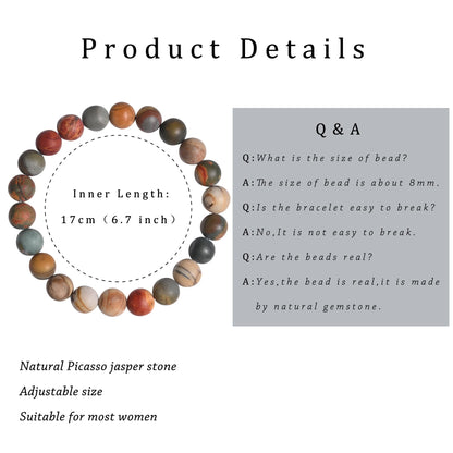 Gracayfr Stress Relief Bracelet Triple Protection Emotional Healing Crystal Spiritual Empath Protection Natural Stone Gemstone Stretch Bead Jewelry For Women Picasso Jasper
