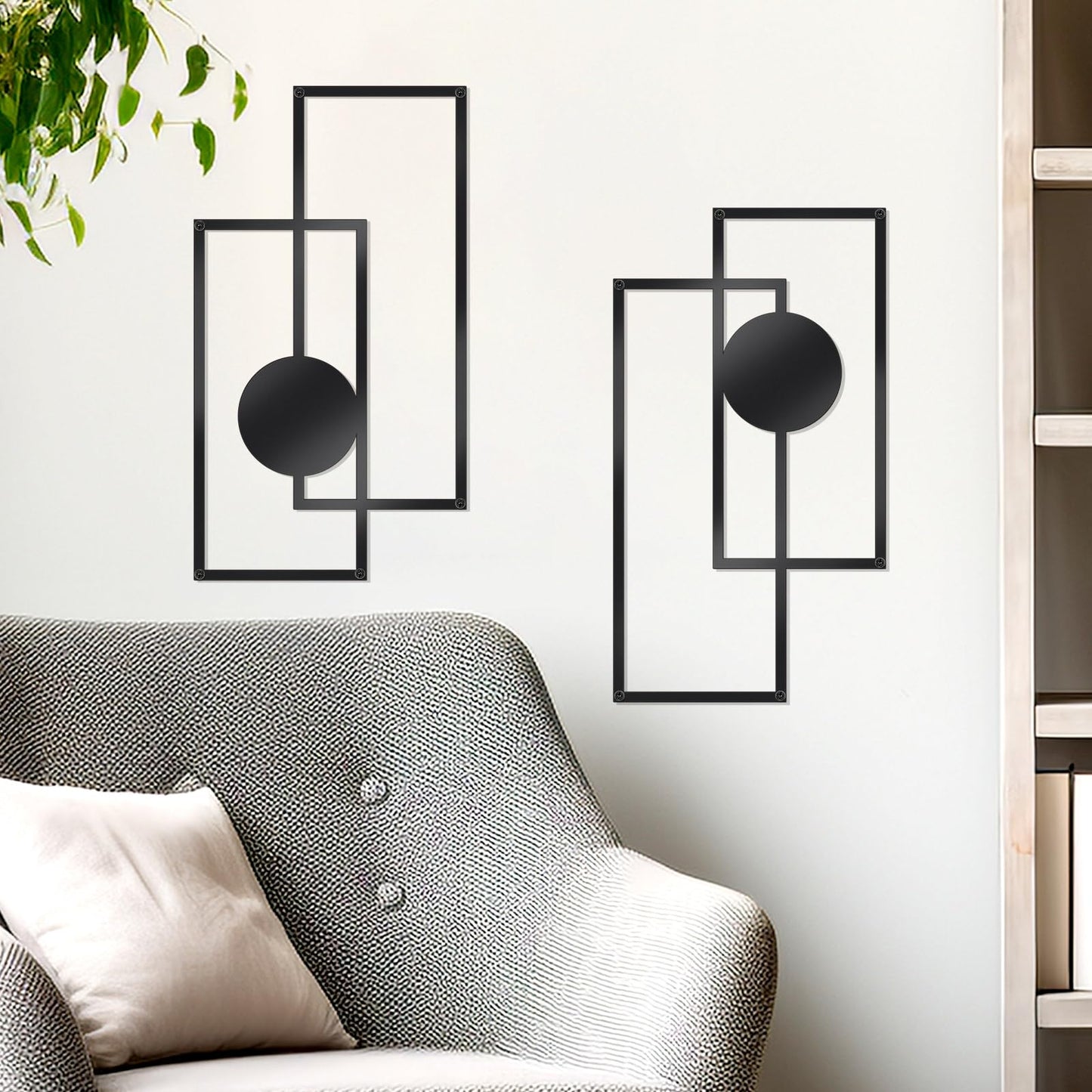 OYEFLY 2 Pcs Metal Abstract Wall Art,Modern Geometric Decor (Black, style 3)