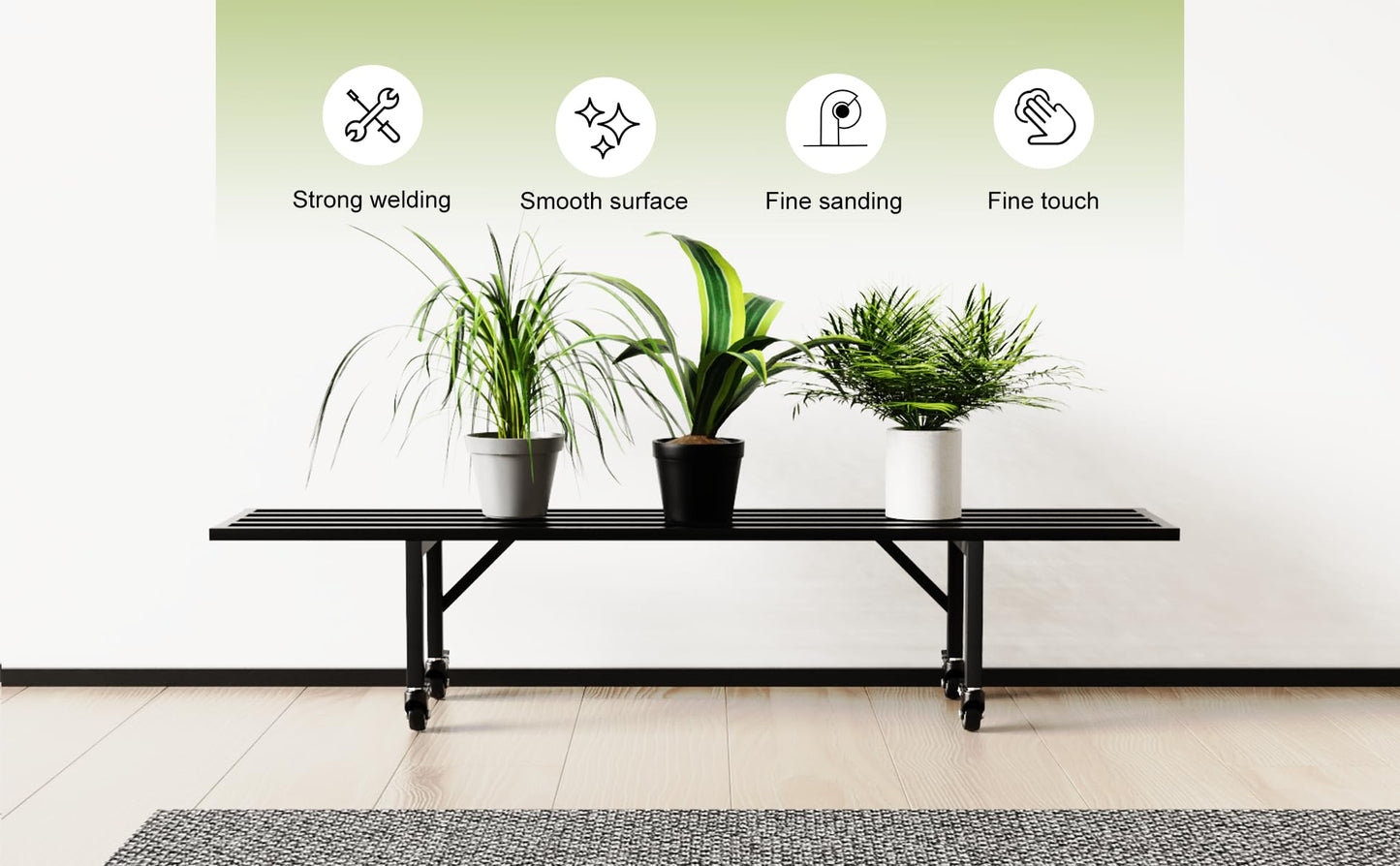 Zhongma One Tier Metal Plant Stand with Wheels,(45.67 L x 8.66 W x 10.3 H) Heavy Duty Plant Holder for Home, Window,Garden, Plant Lovers, Display Stand
