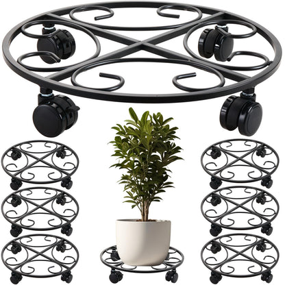 6-pack 15.8 inches Extra-large Metal Plant Caddy with Wheels Rolling Plant Stands Wheeled Plant Dolly Coasters Heavy-duty Pot Mover Roller Base Indoor Outdoor Garden Planter Trolley Cart, Black