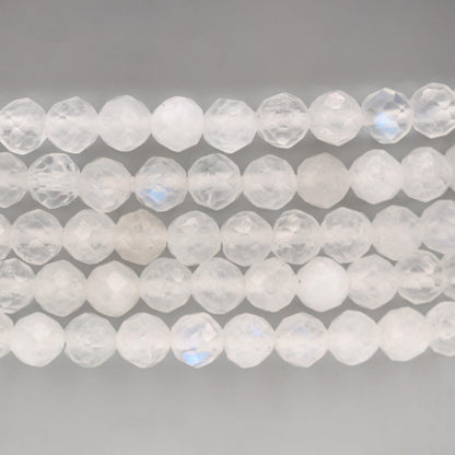 Angelstones Natural Blue Moonstone Gemstone Small Beaded Stretch Bracelet, 4mm Faceted Round Beads, Crystal Healing Bracelet for Women