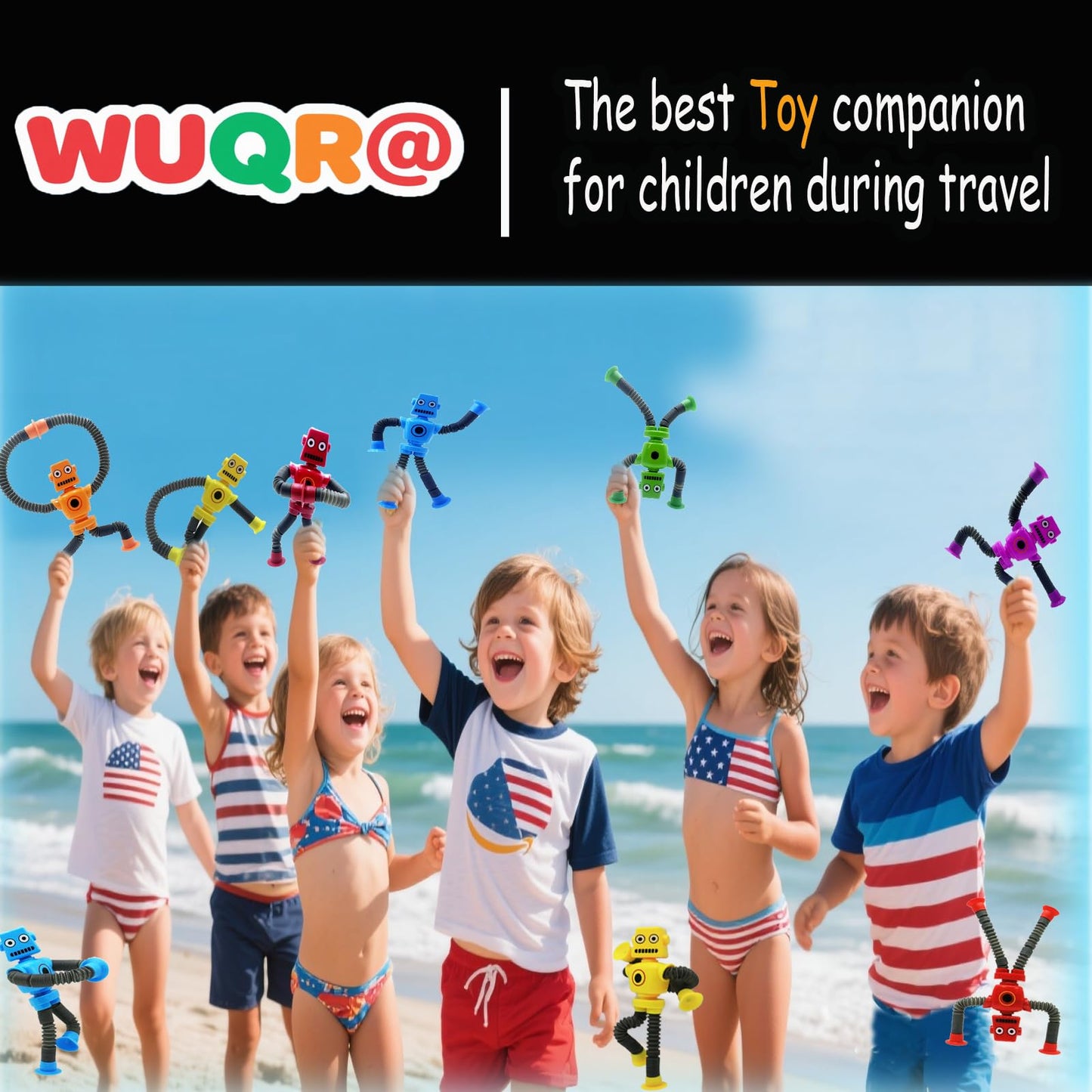 WUQR 12PCS Robot Suction Cup Toys Pop Tubes，Stress Relief Fun Robot-Shaped Suction Cup Toys for Ages 3+，Autism Sensory Products,Sensory for Kids with Autism，Christmas Easter