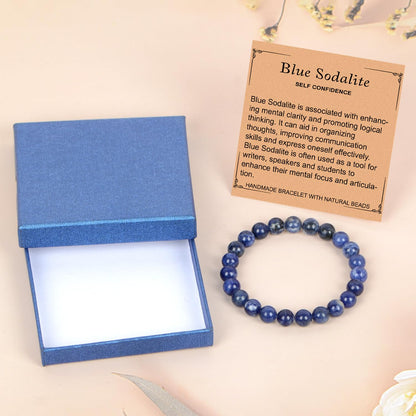 LPBeads Handmade Natural Gemstone Stretch Elastic 8mm Blue Sodalite Bracelet Healing Crystal Round Stone Beads Jewelry Gifts for Women Men