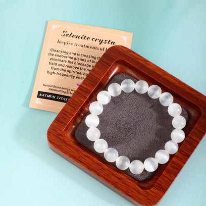 AD Beads 4mm Handmade Selenite crystal Elastic Bracelet – Natural Gemstone for Inspire treatments of body – Meditation, Yoga, Healing and Energy Gift for Men Women