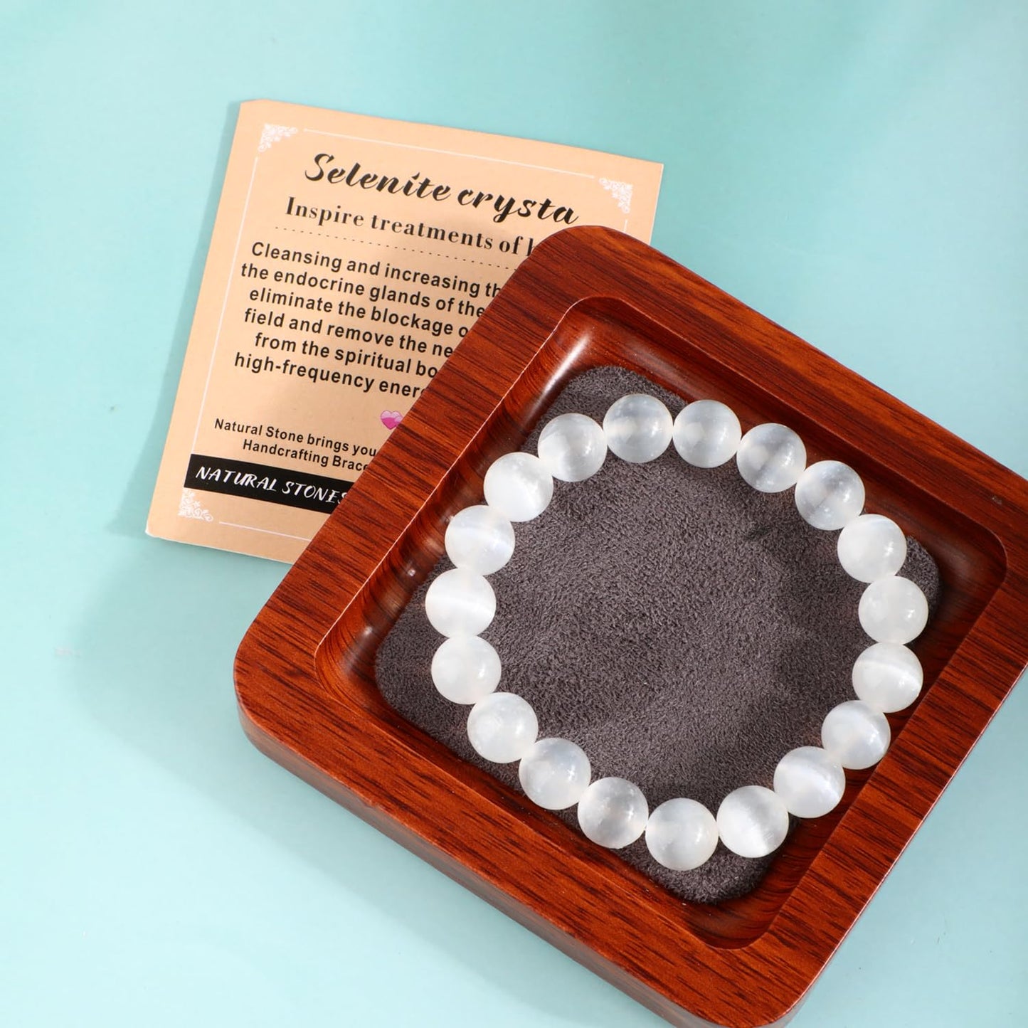 AD Beads 8mm Handmade Selenite crystal Elastic Bracelet – Natural Gemstone for Inspire treatments of body – Meditation, Yoga, Healing and Energy Gift for Men Women