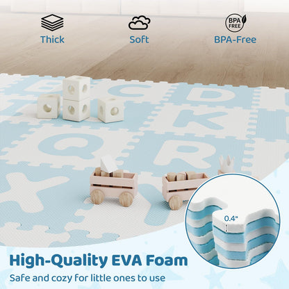 HONEY JOY Foam Floor Tiles for Kids, 12.5” x 12.5” EVA 26-Piece Interlocking Alphabet Puzzle Play Mat, Non-Slip Large Soft Carpet Rug, Easy to Clean, for Baby Crawling Exercise, Playroom (Blue)