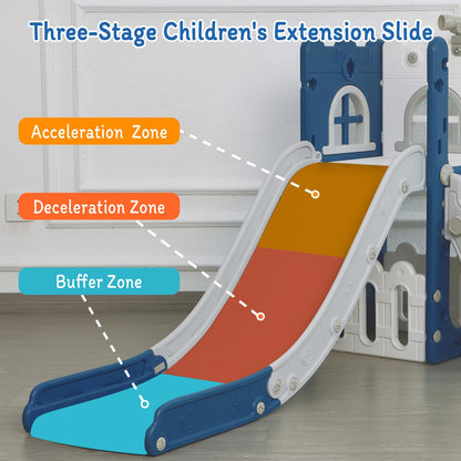 LulliSpace 6 in 1 Toddler Slide,Kids Climber Slider for Indoor Outdoor Playground with Basketball Hoop,Storage and Telescope,L Shaped Slide for Toddler Climber Playset