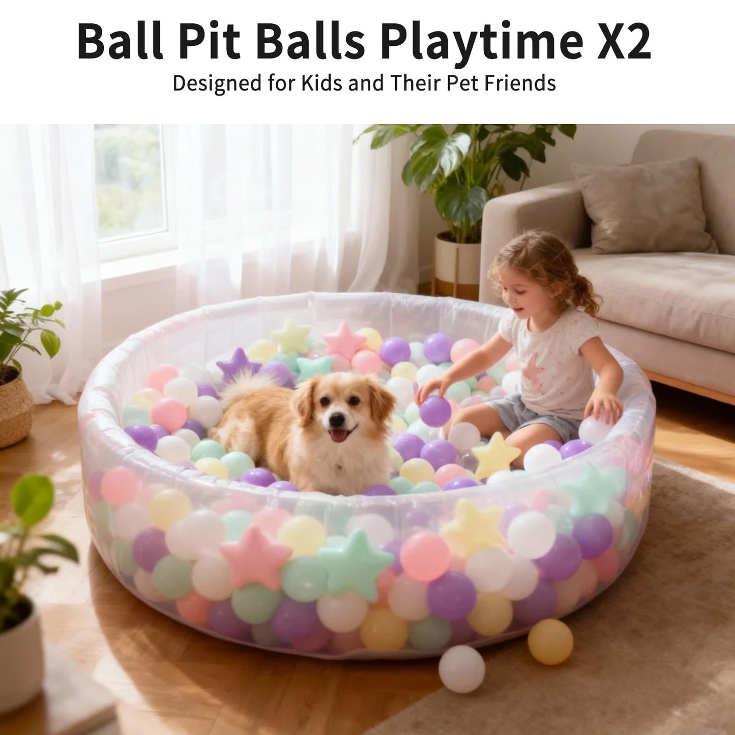 Heopeis Star Balls for Ball Pit，50 200 500 Plastic Balls with Stars Phthalate Free BPA Free for Playhouse, Baby Pool, Play Ball Fun Centers, for Babies, Kids, Toddlers 1-3 Indoor Outdoor