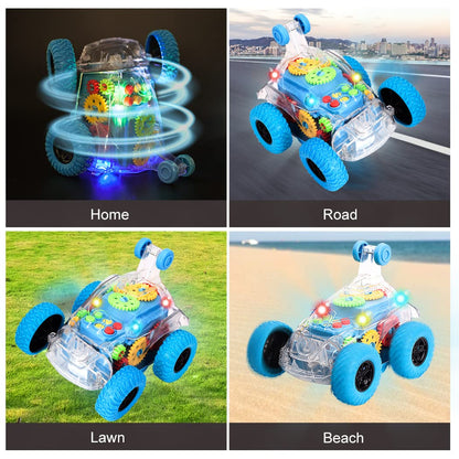 TAKIHON Sensory Toys for Kids with Autism,Light Up Toys Car,Bump and Go Toy Car with Colorful Moving Gears,Music,LED Effect,360°Rolling Twister,Monster Truck Toy,Toddler Car
