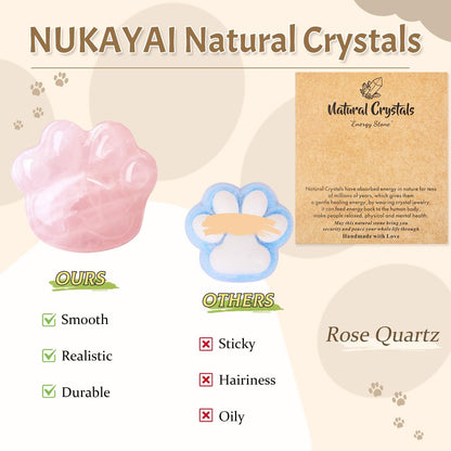 NUKAYAI Rose Quartz Cat Paw Crystal Statue Carved Figurines Worry Stones Natural Crystals and Healing Stones Decor Cat Sculpture Spiritual Cute Stone Pink Cat Lover for Women