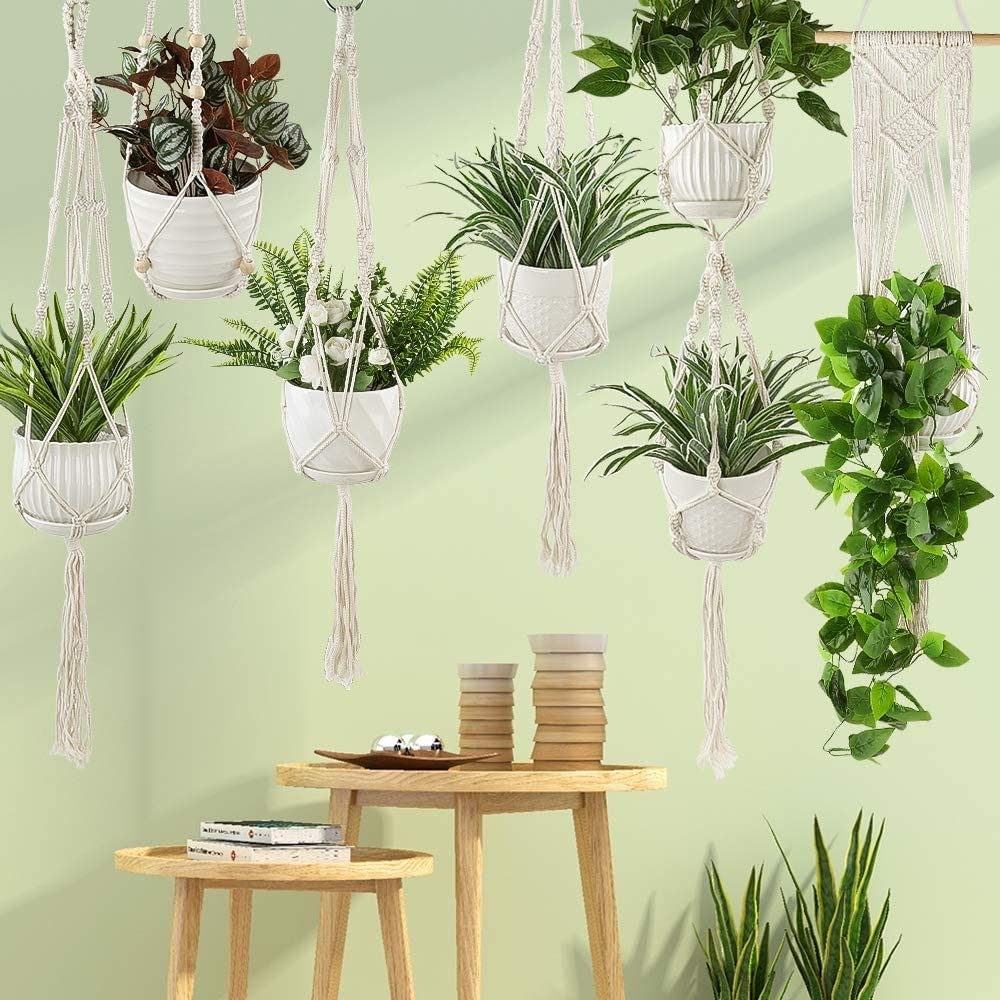 AroudightElive Plant Holder Basket Handmade Macrame Plant Hanger Flower Pot for wall Decoration countyard Garden Knotted Lifting(13)