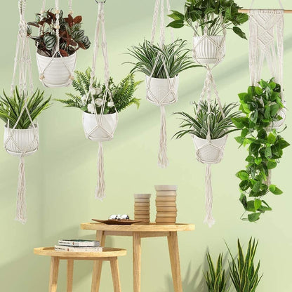 AroudightElive Plant Holder Basket Handmade Macrame Plant Hanger Flower Pot for wall Decoration countyard Garden Knotted Lifting(11)