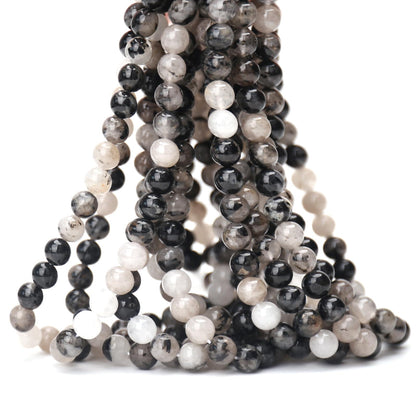 70PCS Natural 8MM Healing Gemstone, Black Rutilated Quartz Energy Stone Round Loose Beads, Semi-Precious Crystal Beads with Free Elastic String for Jewelry Making DIY
