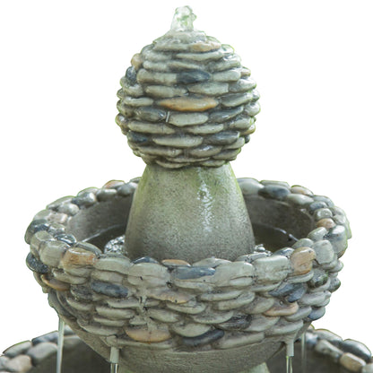 Teamson Home 36.5 in. Outdoor 3-Tier Zen-Style Pedestal Water Fountain in. with Stone Trim with Pump and 2.64 Gallon Capacity, Stone Gray