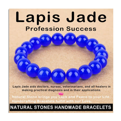 AD Beads Handmade Gemstone Stretch Elastic Bracelet Crystal Healing Reiki Nature's Beauty and Spiritual Essence Unisex (10mm, Blue Lapis Jade (Profession Success))