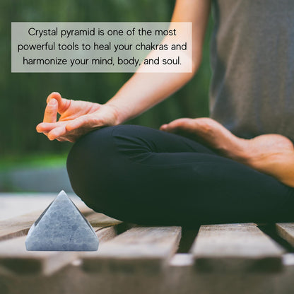 Amazing Gemstone Blue Calcite Pyramid Crystal Healing Stones - 2" Great Pyramid Figurine of Natural Stone Pyramid for Meditation, Reiki, Chakra Balancing and Crystal Pyramids Grid