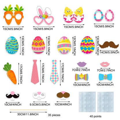 Easter Party Decorations Happy Easter Photo Booth Props Kit Cute Eggs Bunny Glasses Birthday Photography Props Rabbit Chick Eggs Spring Party Decorations Supplies 35 Pieces