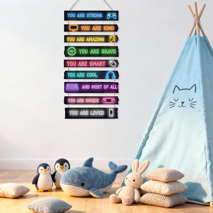 Game Room Decor for Boys, 9-Piece Gaming Wall Art with Inspirational Quotes, Gamer Themed Wooden Signs for Kids Bedroom, Video Game Playroom & Boys Room Wall Decor