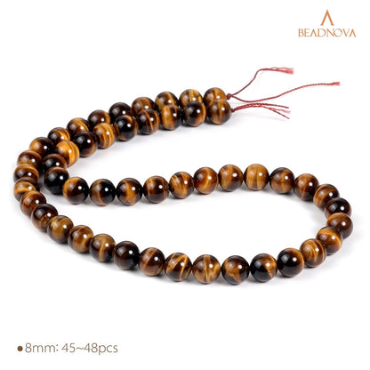 BEADNOVA Yellow Tiger Eye Beads Natural Crystal Beads Stone Gemstone Round Loose Energy Healing with Crystal Stretch Cord for Jewelry Making (8mm, 45-48pcs)