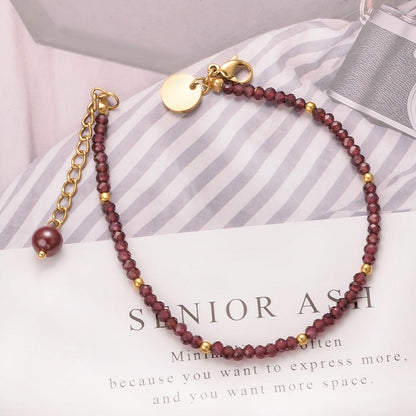 vissen Violet Garnet Cinnabar Beaded Bracelet for Women Gold Plated Adjustable Red Stone Bracelet Garnet Vintage Jewellery