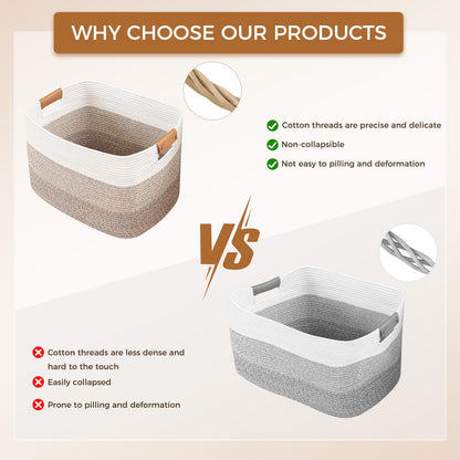 danpinera Blanket Basket, 72L Woven Storage basket with Leather Handle, Eco-friendly Decorative Storage Organization in Bathroom & Living Room for Towels 22 ''*17 ''*11.8 '', Gradient Brown
