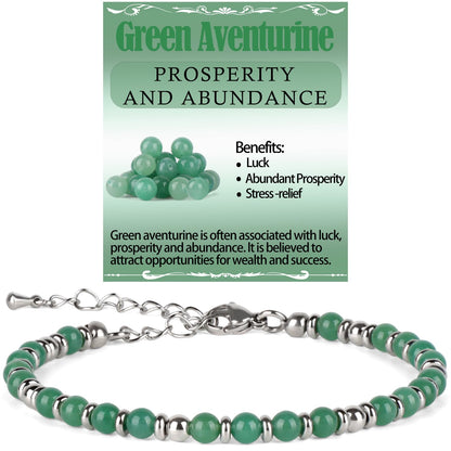 4mm Green Aventurine Tiny Beaded Bracelets For Women, Energy Gem Charm Jewelry Adjustable Bracelet Gifts for Mom, Daughter, Wife, Coworkers, Friends, Bestie
