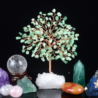 MASGEMES Crystal Tree of Life,Aventurine Jade Clear Quartz Cluster Base,Bonsai Feng Shui Decor Money Tree,Healing Crystals Positive Enegy,Gift Size 5.5"-6.3"