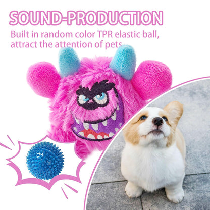 FCCUM Squeaky Plush Ball Dog Toy, Little Monster Puppy Toys Suitable for All Breeds, Dental Care, Skin-Friendly and Soft and Durable (Rose Red, Large)
