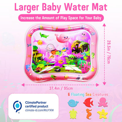 GARNHLOB Baby Water Mat Large 37.4"x29.9", Safe Inflatable Tummy Time Water Play Mat for Infants & Toddlers with Climate Pledge Friendly, Newborn Sensory Water Pad for Christmas Gift (Pink)