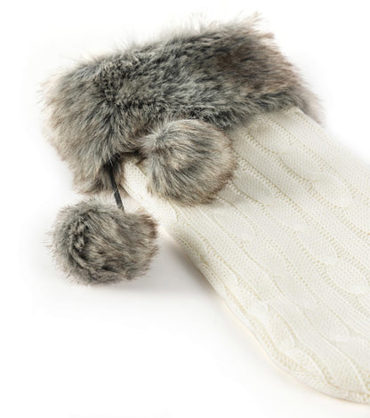 E-FirstFeeling Cable Knit Christmas Stockings with Faux Fur Cuff Large Knitted Xmas Stockings Rustic Hanging Stockings Ornaments for Christmas Decorations Holiday Season Decor (Ivory White)