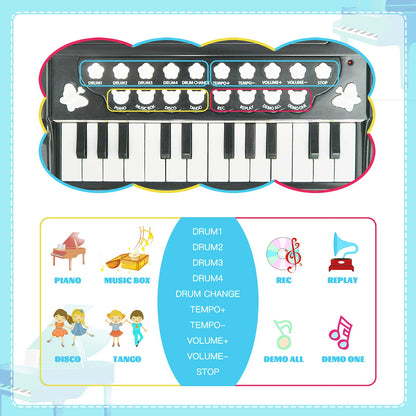 24 Keys Black Piano Toy and Steering Wheel Toy for Baby