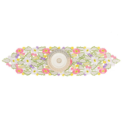 AMARED Spring Daisy Table Runners Embroidered Flowery Applique Floral Cutwork Table Linen for Home Decoration (13 X 54 Inch)