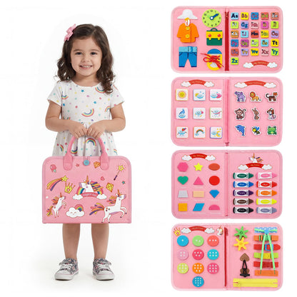 Mulaisu Toddler Busy Board Montessori Toys for Toddlers Girls 1-3 Year Old Birthday Gifts, Sensory Busy Book Learning Educational Activities, Airplane Car Travel Toy