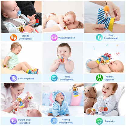 Bloobloomax Wrist Rattle Socks and Foot Finder Set, Infant Girl Boy Toys for Babies 0-36 Months, Newborn Hand & Foot Toys for 0 to 3 Years, Baby Shower Gifts Set Mother's Day Gift