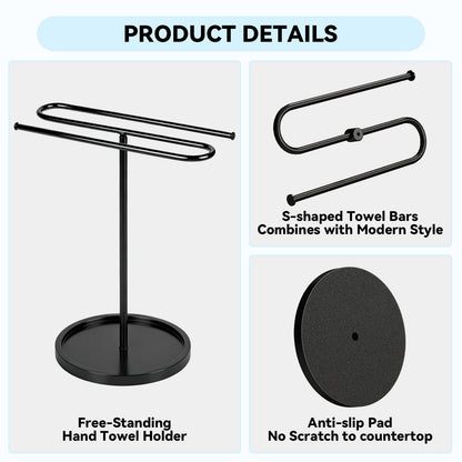 Upgraded S-Shape Hand Towel Stand for Bathroom - 14" Countertop Towel Holder Stand with Non-Slip Base, Free Standing Towel Racks for Kitchen/RV, Holds 2 Towels