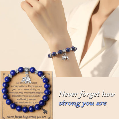 MAIBAOTA Lapis Lazuli Bracelet for Women, Muticolor Bracelet, Lapis Lazuli Crystal Stone Beaded Bracelets, Elephant Round Gemstones Stretch Bracelet, Crystal Jewelry Gifts for Women Mom