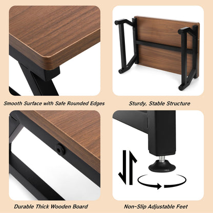 ELFULLY Wooden Step Stool for Adults Seniors, Heavy Duty Stools for High Bed with Adjustable Non-Slip Feet, One Step Foot Stool for Bedroom Living Room Bathroom Kitchen, Hold Up to 220 lb, Brown