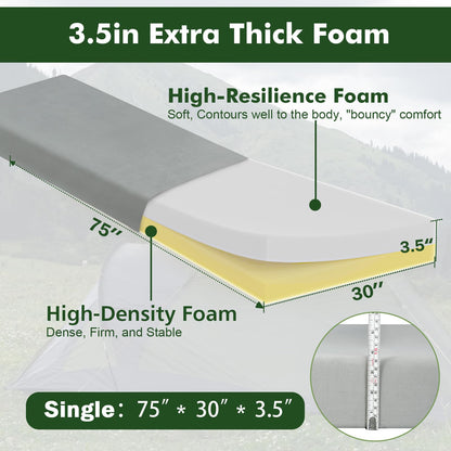 Selectico 3.5" Extra Thick Foam Camping Mattress, Waterproof Cover & Travel Bag, Portable Sleeping Pad for Car/Tent/Cot/SUV/Trunk/Floor/Guest Bed(Single)