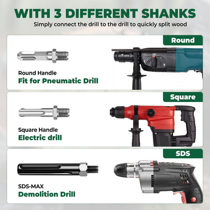 50mm Log Splitting Drill Bit with Anti-Stuck Tech, Heavy-Duty Firewood Splitter Wet & Dry Wood | S-DS-Pl-us/S-DS-Max Compatible | Quick-Change Detachable Head