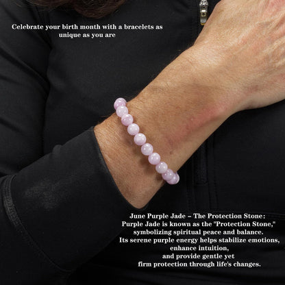 Naupyal June Birthstone Bracelet for Women Men,Purple Jade Natural Stone Beaded Bracelets,Healing Crystal Gemstones Stretch Bracelet Stress Relief Month Bracelet Birthday Jewelry Gifts