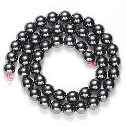 8mm Natural Black Hematite Gemstone Beads Polished Round Smooth Stone Beads for Bracelets Jewelry Making 15inch Loose Beads