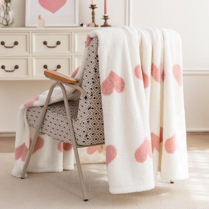 Amazon Basics Fleece Throw Blanket, Reversible Decorative Hearted Pattern for The Bed, Couch and Sofa, 50" W × 60" L, Pink Heart