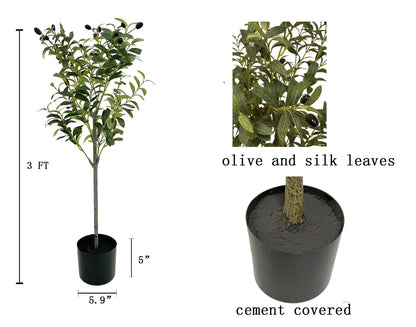 Kiko Artificial Olive 3 Ft Tall Fake Floor Plant Greenery Potted Plants for Office,Gymnasium Room, Living Room, Dinner Room, Shopping mall,Artificial Plant for Indoors and Outdoors