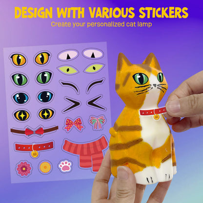 LAOESE Paint Your Own Cat Lamp Kit, Arts and Crafts for Kids Ages 8-12, Art Supplies Painting kit for Kids 6-12, Cat Night Light Toys Girls Boy Birthday Gifts for Kids Ages 3 4 5 6 7 8 9 10 11 12+