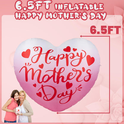 6.5FT Inflatable Happy Mother's Day Decorations, Father's Day Inflatable Double Side Decorations, Giant Hearts Built-in LED Lighted Blow Up Decoration Home Yard Outdoor Indoor Decor