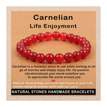AD Beads Handmade Gemstone Stretch Elastic Bracelet Crystal Healing Reiki Nature's Beauty and Spiritual Essence Unisex (8mm, Carnelian (Life Enjoyment))