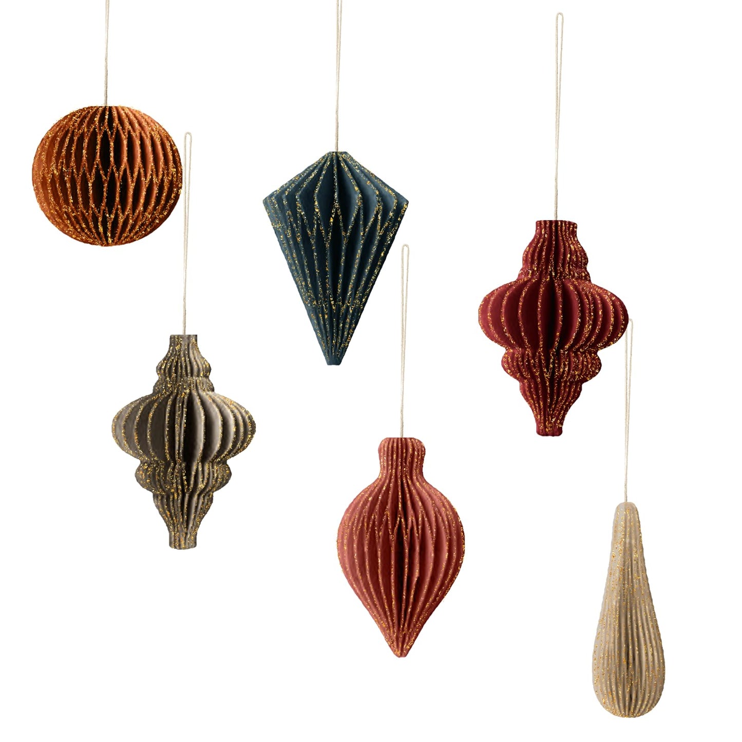 NICROLANDEE Christmas Decorations, 6 PCS Christmas Paper Honeycomb Ornaments with Glitter Edge, Mini Hanging Paper Lanterns for Christmas Tree Decoration Xmas Holiday Party New Year Decor